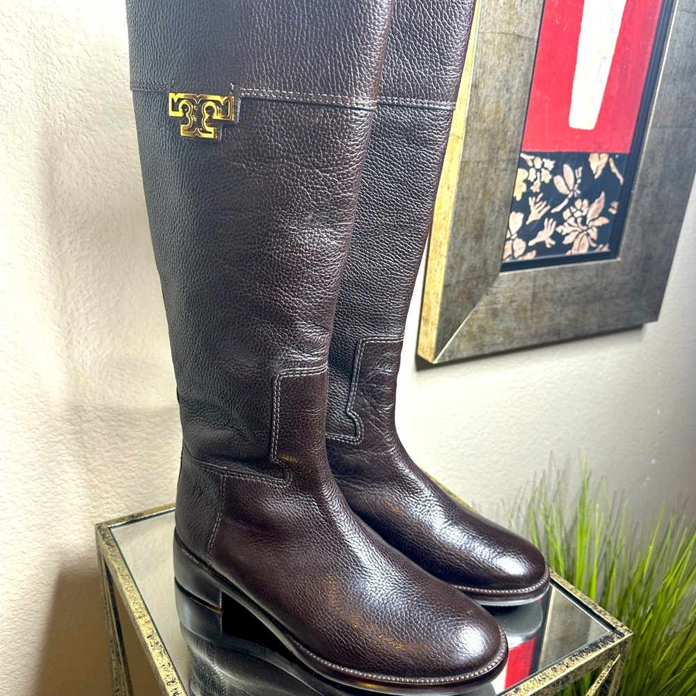 Tory Burch Brown Leather Riding Boot.